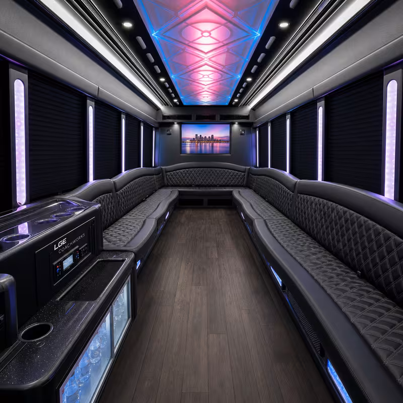 28 Passenger Party Bus Interior