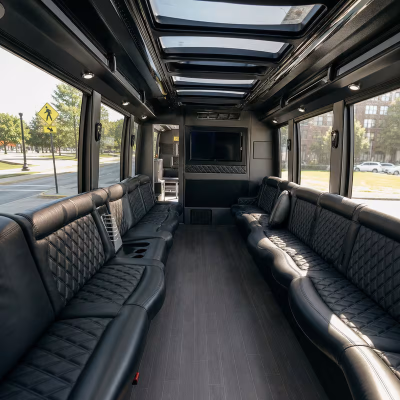 Passenger watching the Sunnyvale scenery during a regional party bus road trip