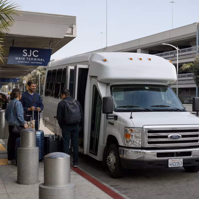 Black Mercedes Sprinter van staged for an Sunnyvale Airport Transportation group