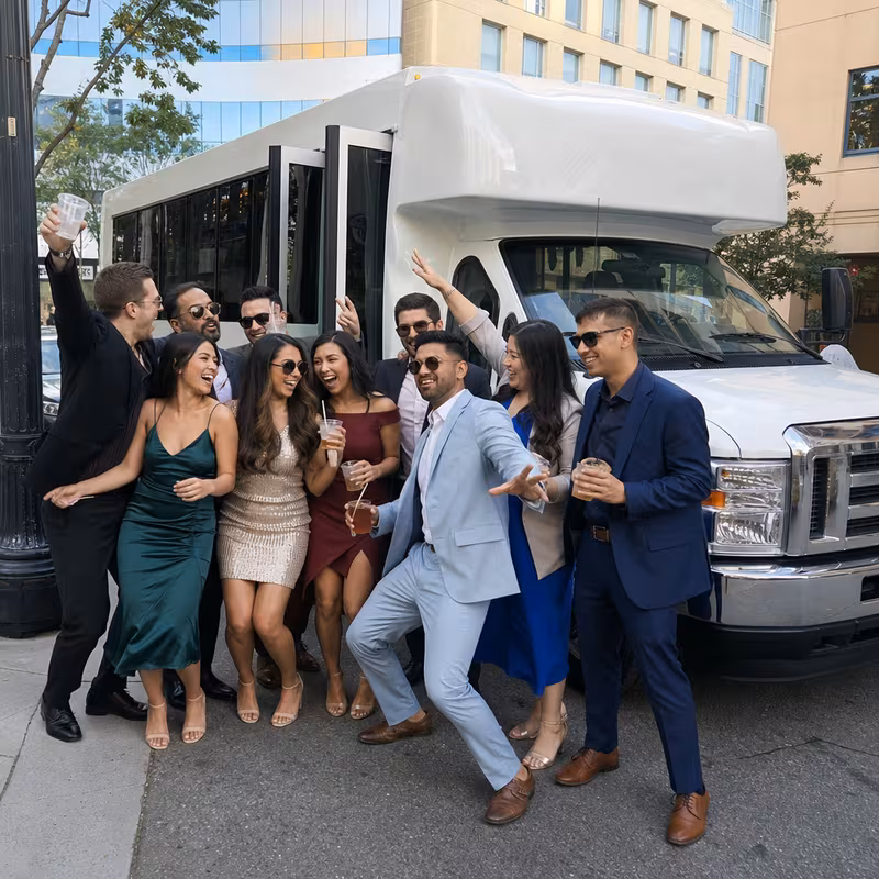 Black Mercedes Sprinter van staged for an Sunnyvale Bachelor & Bachelorette Transportation group